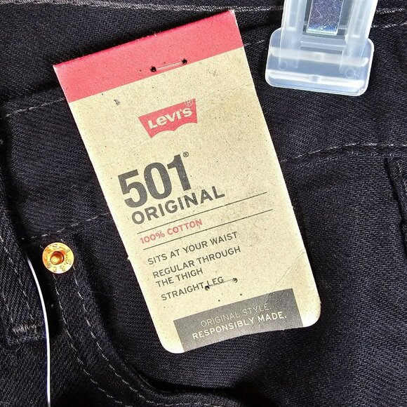 Levi's 501 Original Straight Leg Button Fly Mid Rise Jeans NWT 30x30" Black - Picture 3 of 15